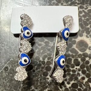 Ear Crawlers Silver and Blue Evil Eye & Hearts